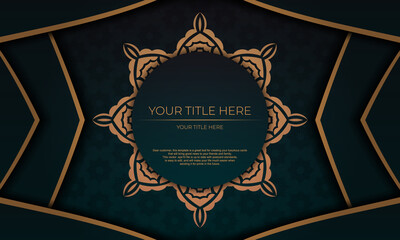 Vector design invitation card with vintage patterns. Dark green banner with luxury ornaments for your design.