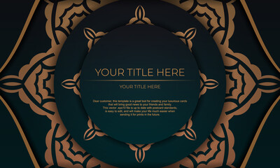 Vector Print-ready invitation design with vintage ornaments. Dark green banner template with luxury ornaments for your design.