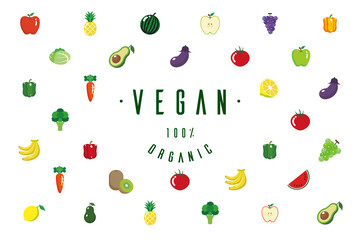 ヴィーガンと有機野菜のセットイラスト Set of Vegan organic food illustration