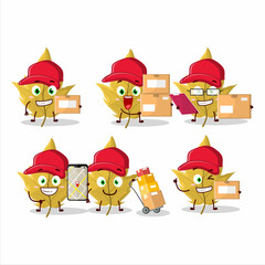 Cartoon character design of maple yellow leaf working as a courier