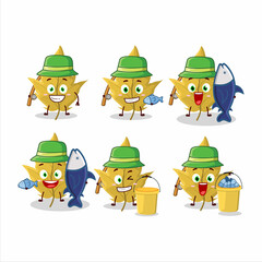 A fisherman maple yellow leaf cartoon picture catch a big fish