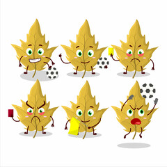 Maple yellow leaf cartoon character working as a Football referee