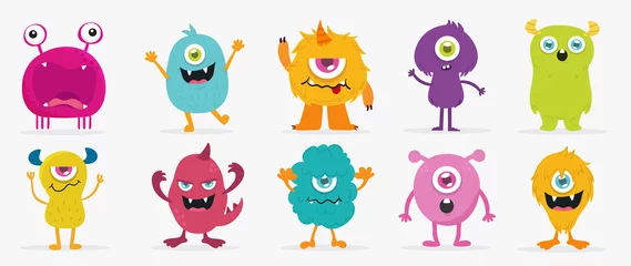 Afwasbaar Fotobehang Monster Leuke Monsters Vector Set. Cartoon karakterontwerp voor kinderen voor poster, logo voor babyproducten en verpakkingsontwerp.