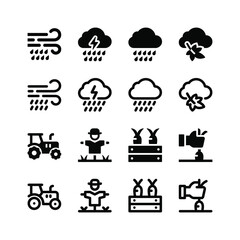 Simple Set of Autumn Related Vector Line and Glyph Icons. Contains Icons as Tractor, Scarecrow, Harvest and more.