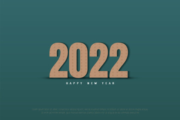 Happy new year 2022 with brown numbers color illustration.