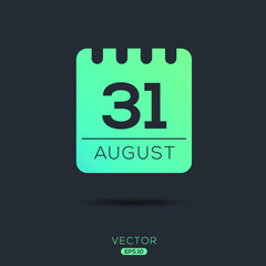 Creative calendar page with single day (31 August), Vector illustration.