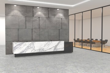 Office Reception Desk Mockup front view interior design