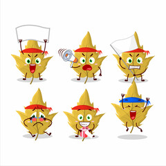 Mascot design style of maple yellow leaf character as an attractive supporter