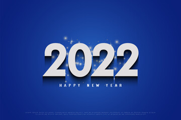 Happy new year 2022 on the background of light spots.