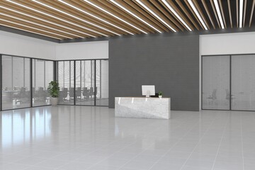 Office Reception Desk Mockup front view interior design