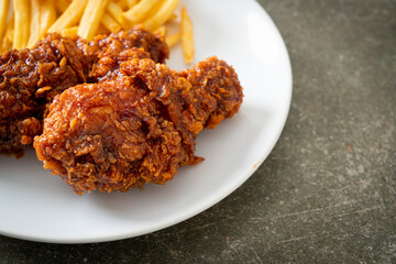 spicy Korean fried chicken with fries