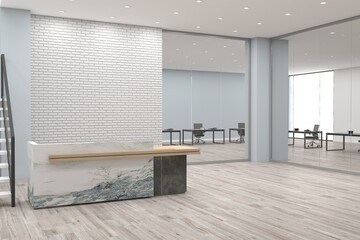 Office Reception Desk Mockup front view interior design
