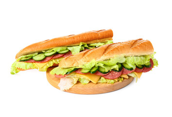 Tasty sandwiches on white background