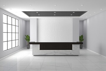 Office Reception Desk Mockup front view interior design
