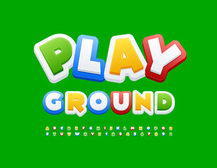 Vector colorful Emblem Playground. Funny Kids Font. Artistic Alphabet Letters and Numbers set