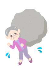 岩のようなストレスに苦しむシニア女性のイラスト