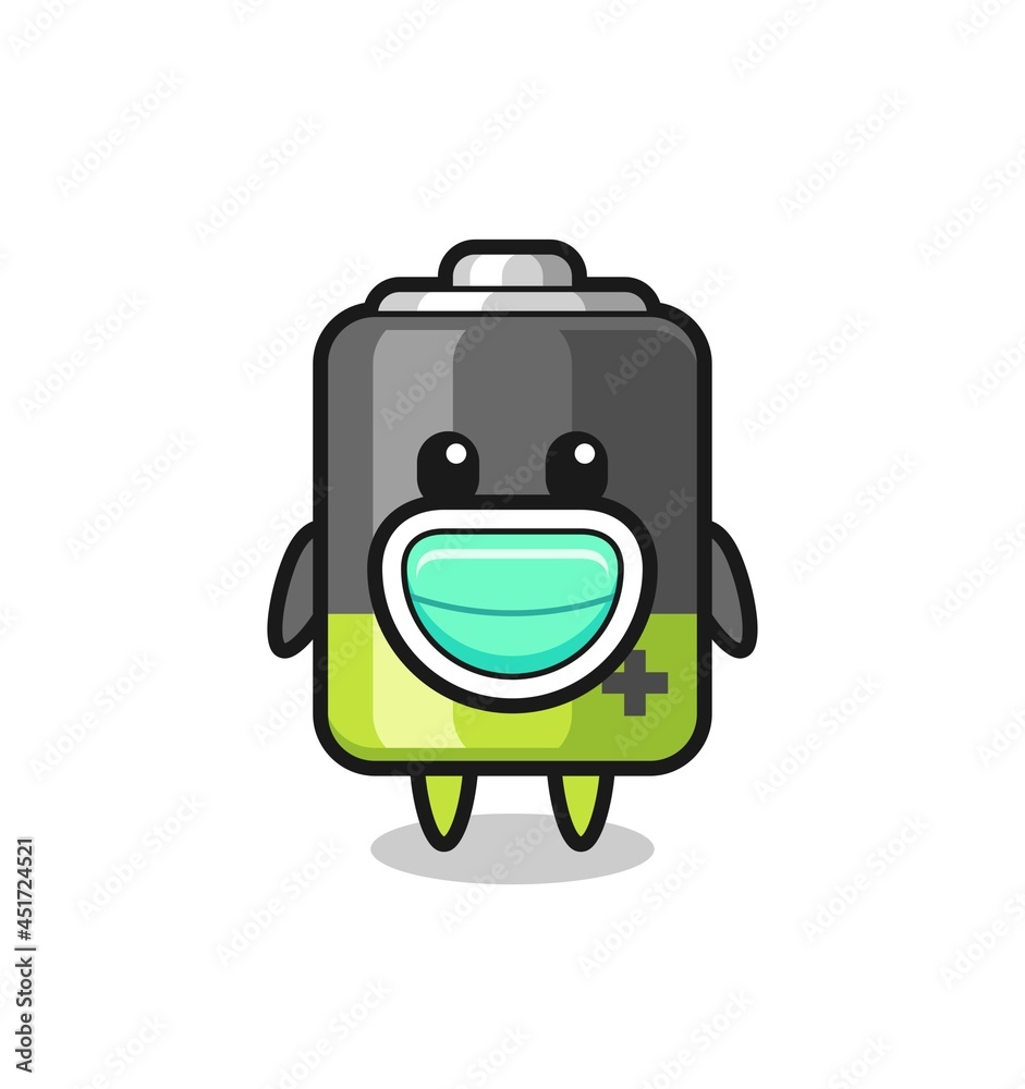 Poster cute battery cartoon wearing a mask