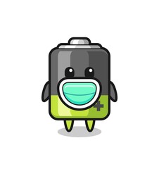 cute battery cartoon wearing a mask