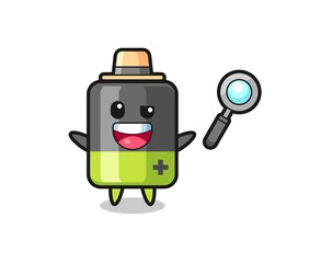 illustration of the battery mascot as a detective who manages to solve a case