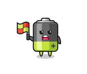 battery character as line judge putting the flag up