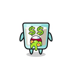 milk character with an expression of crazy about money