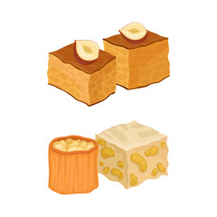 Oriental sweets set. East cuisine desserts cartoon vector illustration
