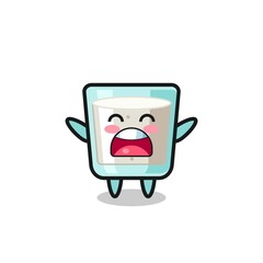 cute milk mascot with a yawn expression