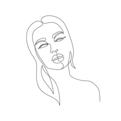 Abstract Line Art Woman Face. Woman Head One Line Drawing. Female Face Minimalist Simple Illustration for Print, Poster, banner, Wall Decor, Social Media. Vector EPS 10