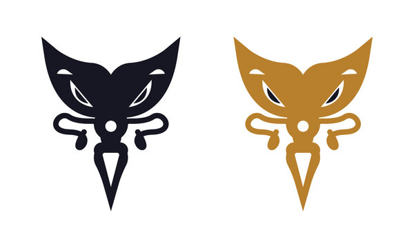 illustration of two black and gold color eagle heads art icon logo