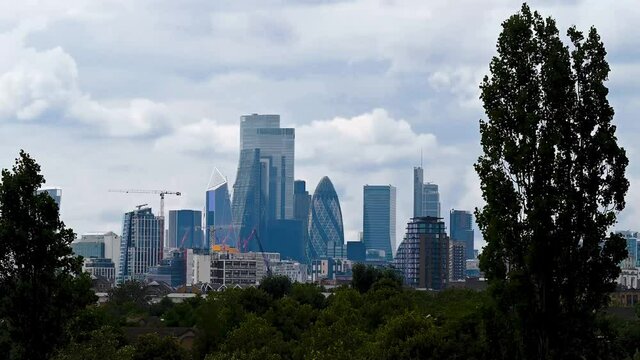 View towards the City of London from Stave Hill Ecological Park, London