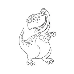 Drawing of dinosaur - hand sketch of tyrannosaurus, black and white illustration. Cartoon funny tyrannosaurus, coloring book