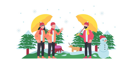 Fototapeta premium Winter flat illustration. flat design web page templates of winter vacation, travel destination, nature, tourism. Modern vector illustration concepts for website and mobile website development.