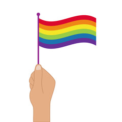 Human hand holding lgbt colored flag on white. LGBTQ community symbol isolated. concept of LGBT people element. Gay parade. gay, lesbian and trans icon vector element