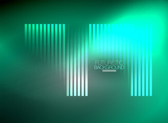 Bright neon color techno abstract background, shiny glowing neon lines in the dark background