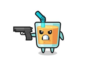 the cute orange juice character shoot with a gun