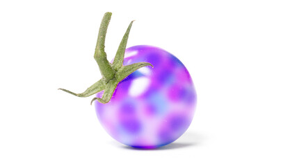 Close up of a weird cherry tomato with leaf isolated