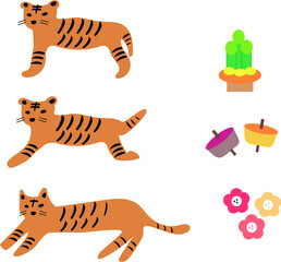 トラと日本のお正月のイラスト