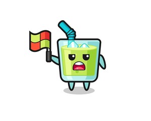 melon juice character as line judge putting the flag up