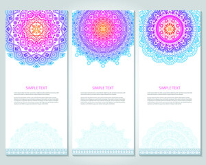 Colorful ornamental ethnic banner set №2. Mandala. Great for invitations, business cards, flyers, menus, brochures, postcards, backgrounds, wallpapers, decorations, or any desired idea.