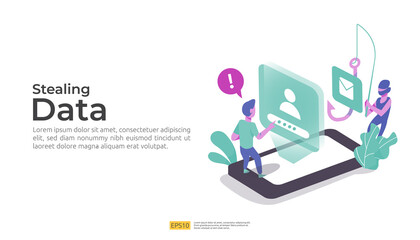 password phishing attack and stealing personal data concept. internet security for web landing page, banner, presentation, social, and print media template. Vector illustration
