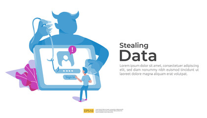 password phishing attack and stealing personal data concept. internet security for web landing page, banner, presentation, social, and print media template. Vector illustration