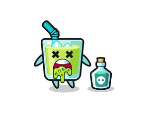 illustration of an melon juice character vomiting due to poisoning