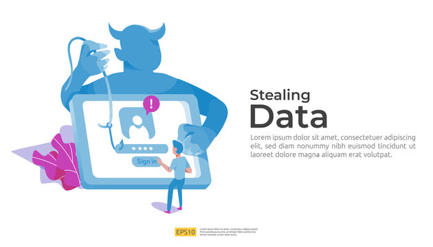 password phishing attack and stealing personal data concept. internet security for web landing page, banner, presentation, social, and print media template. Vector illustration