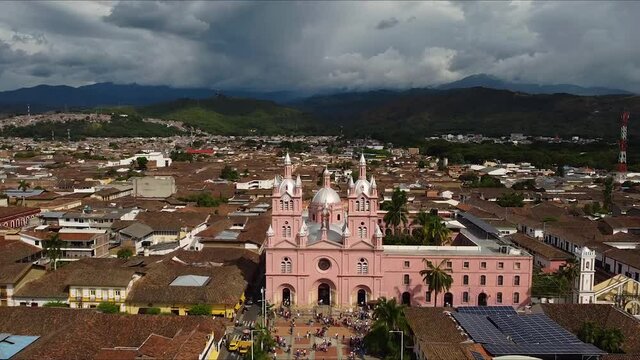 basilica the lord of miracles in buga. colonial construction. one of the first towns in Colombia. aerial shots with DJI drone