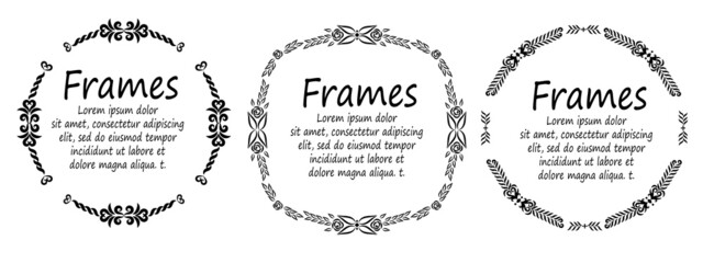 Drawn frames. Frames with ornaments. Form for text. Frames for invitations