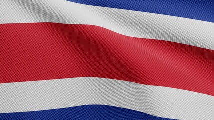 3D, Costa Rica flag waving on wind. Close up of Costa Rican banner blowing silk.