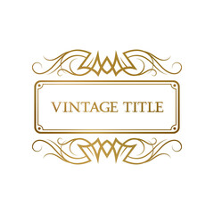 Golden elegant frame with ornaments for vintage title. Old-fashioned label template, greeting card or cover design.