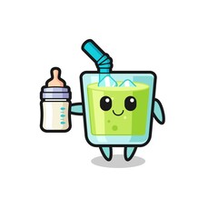 baby melon juice cartoon character with milk bottle
