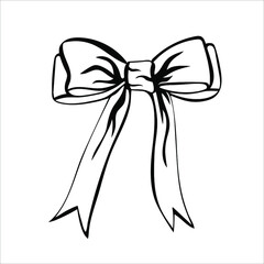 Tied bow in doodle style. Holiday celebration concept. Hand drawn vector illustration