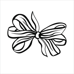 Tied bow in doodle style. Holiday celebration concept. Hand drawn vector illustration